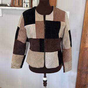 Vintage Karen Arnold leather patchwork women’s jacket size medium Y2K brown tan
